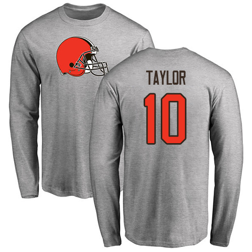 Men Cleveland Browns Taywan Taylor Ash Jersey #10 NFL Football Name and Number Logo Long Sleeve T Shirt->cleveland browns->NFL Jersey